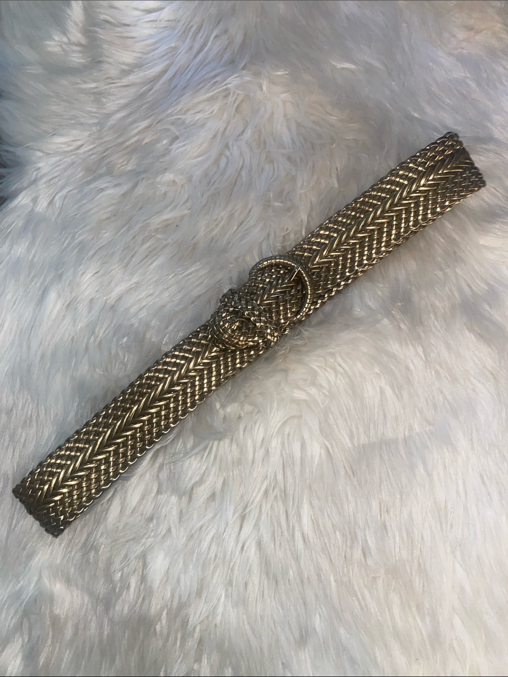 Vintage Gold Braided Vinyl Belt with Buckle - 40”